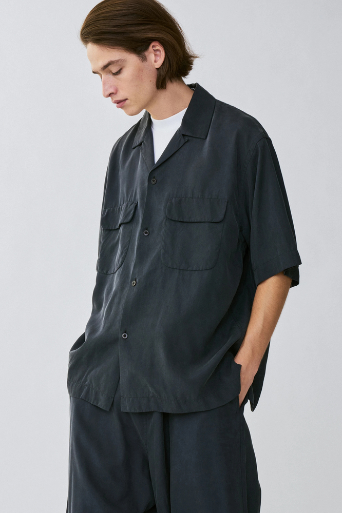 全品送料無料 Silk Gabadine Open Collar Shirt - トップス