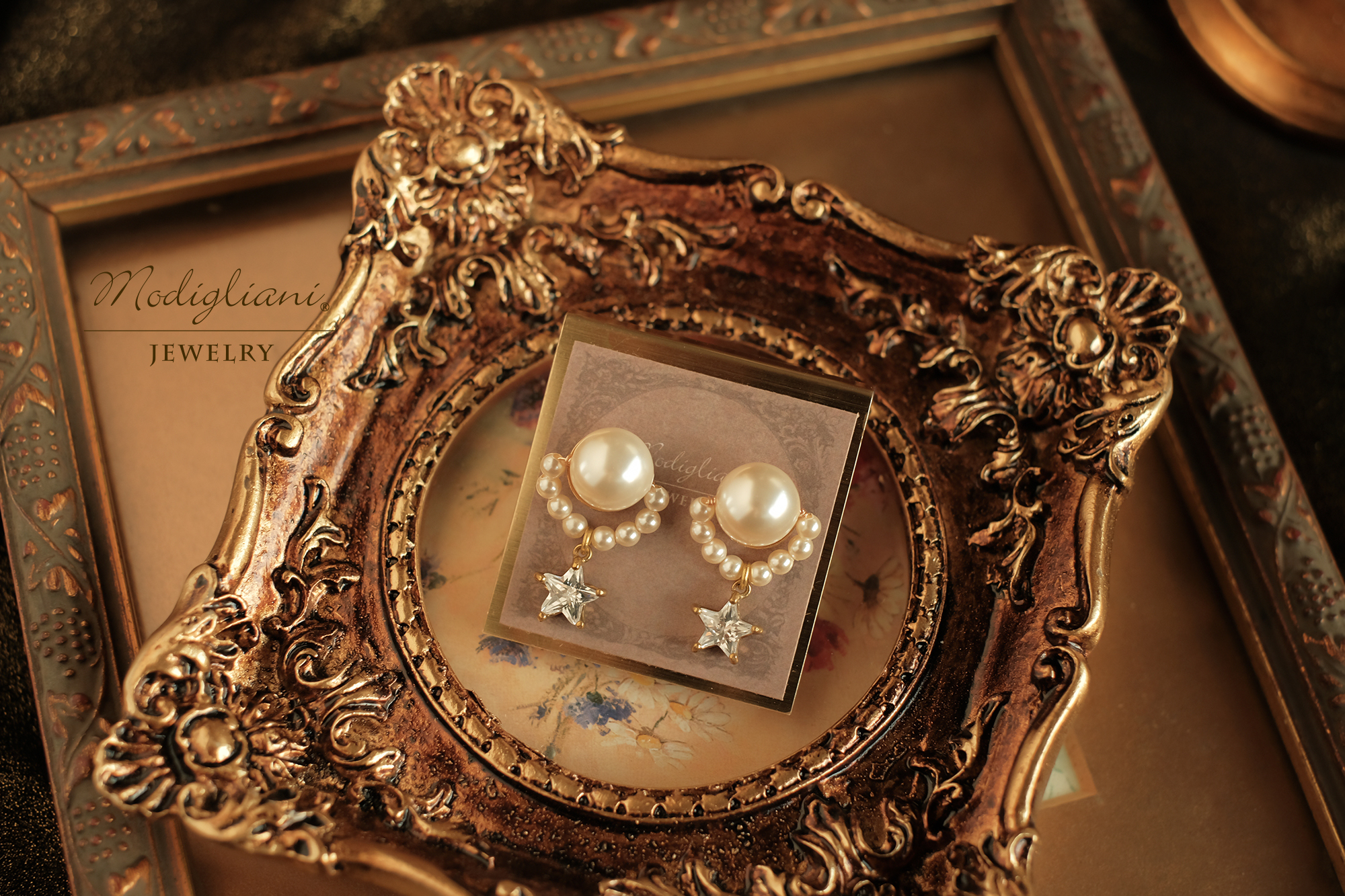 黃銅飾品,黃銅,星星,耳環,珍珠,施華洛世奇水晶珍珠,可愛,氣質