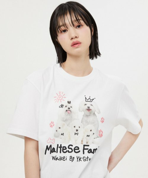 WAIKEI - Maltese family half sleeve tshirts MELANGE WHITE