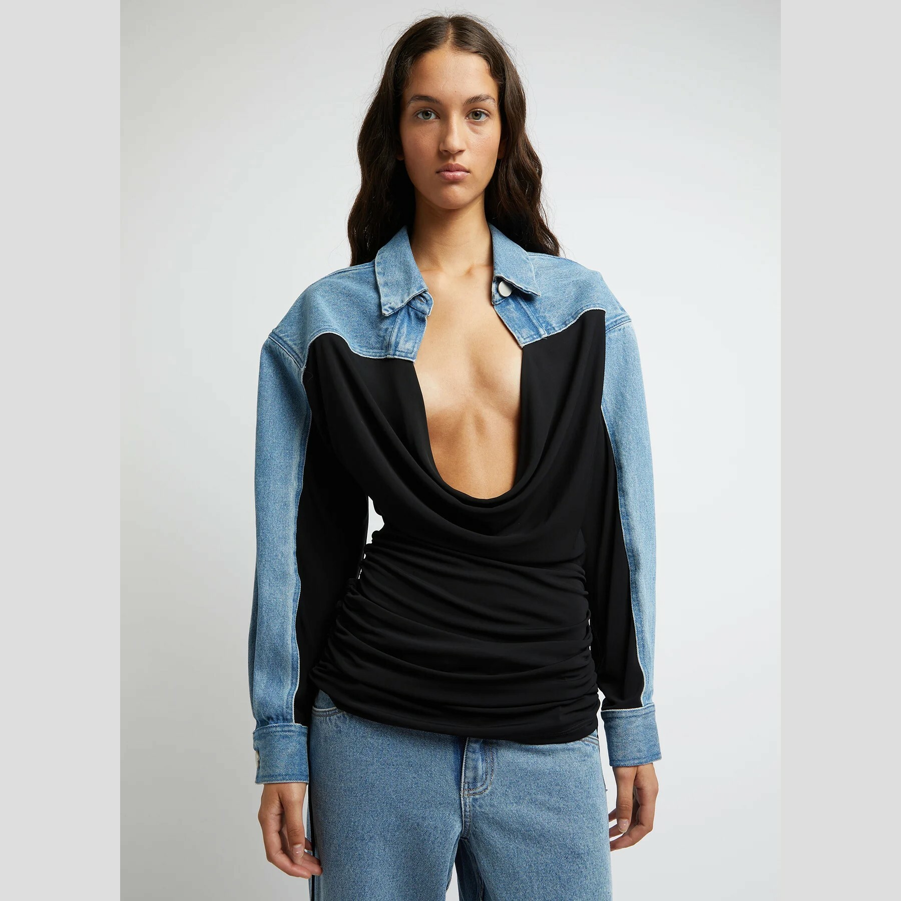 CHRISTOPHER ESBER - 牛仔異材質拼接襯衫