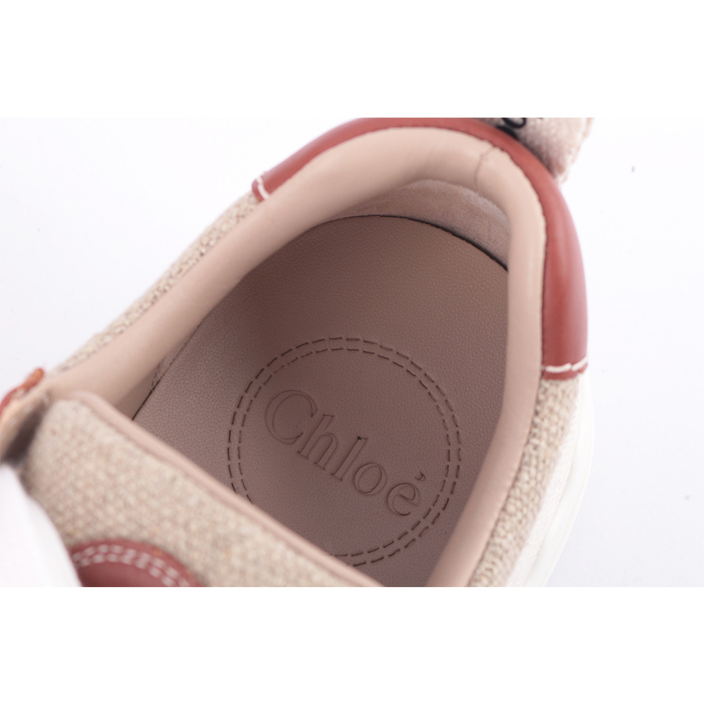 【Chloé】LAUREN 棉質拼牛皮休閒運動鞋(白色/棕色)