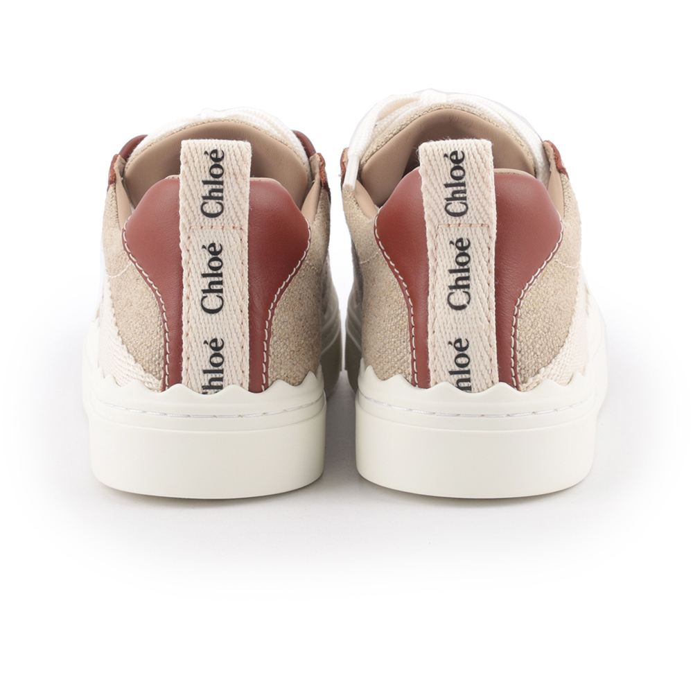 【Chloé】LAUREN 棉質拼牛皮休閒運動鞋(白色/棕色)
