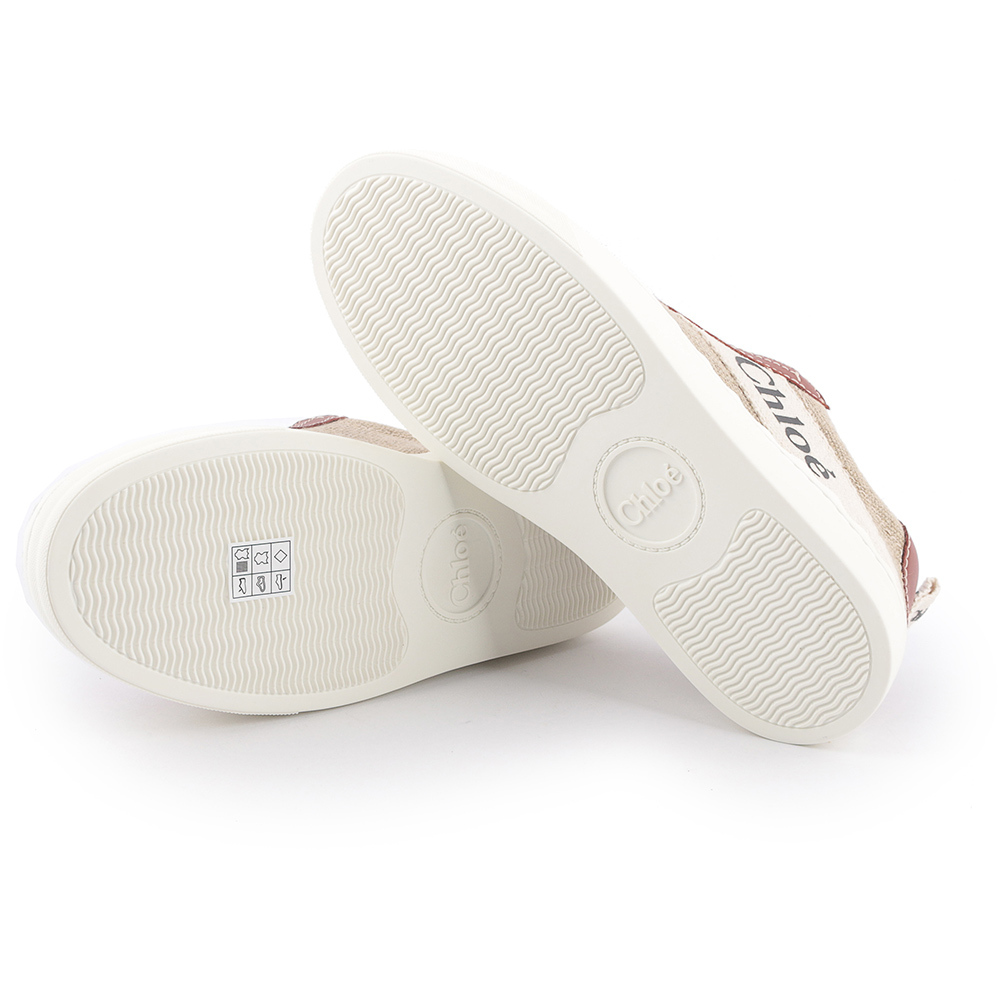 【Chloé】LAUREN 棉質拼牛皮休閒運動鞋(白色/棕色)