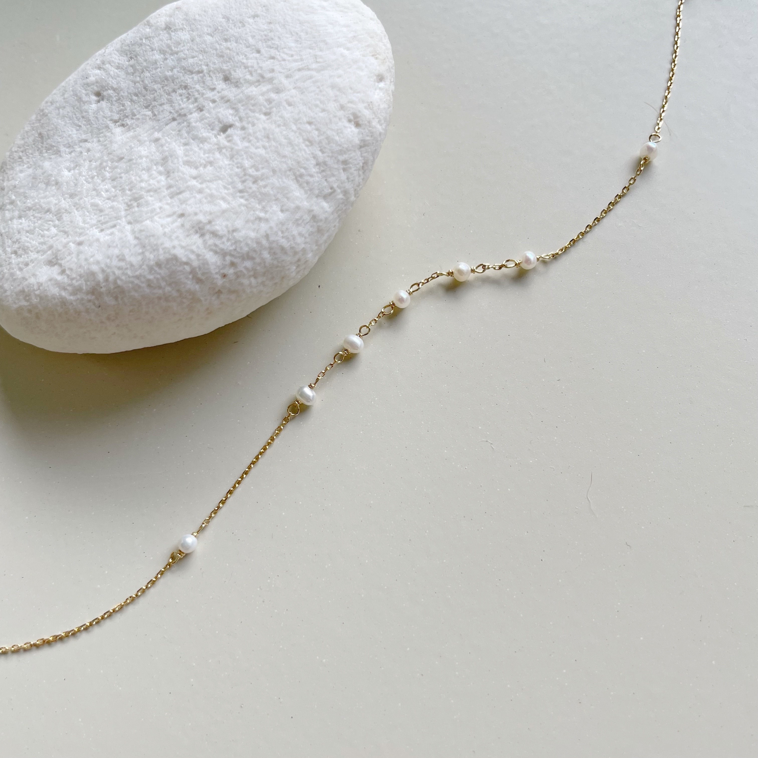 14k純金 七顆珍珠手鍊