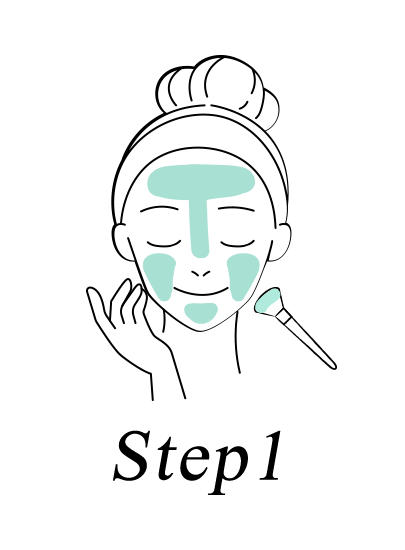 使用方式-step1 臉部清潔後取適量泥膜均勻塗抹於全臉或局部塗膜時避開眼周及嘴周