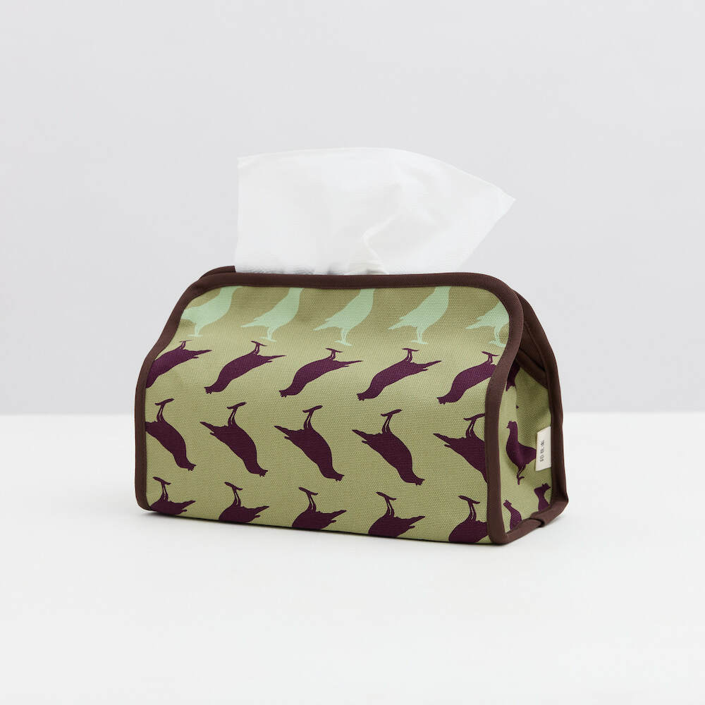 Tissue Box Cover/Crested Myna No.5/Puple & Olive
