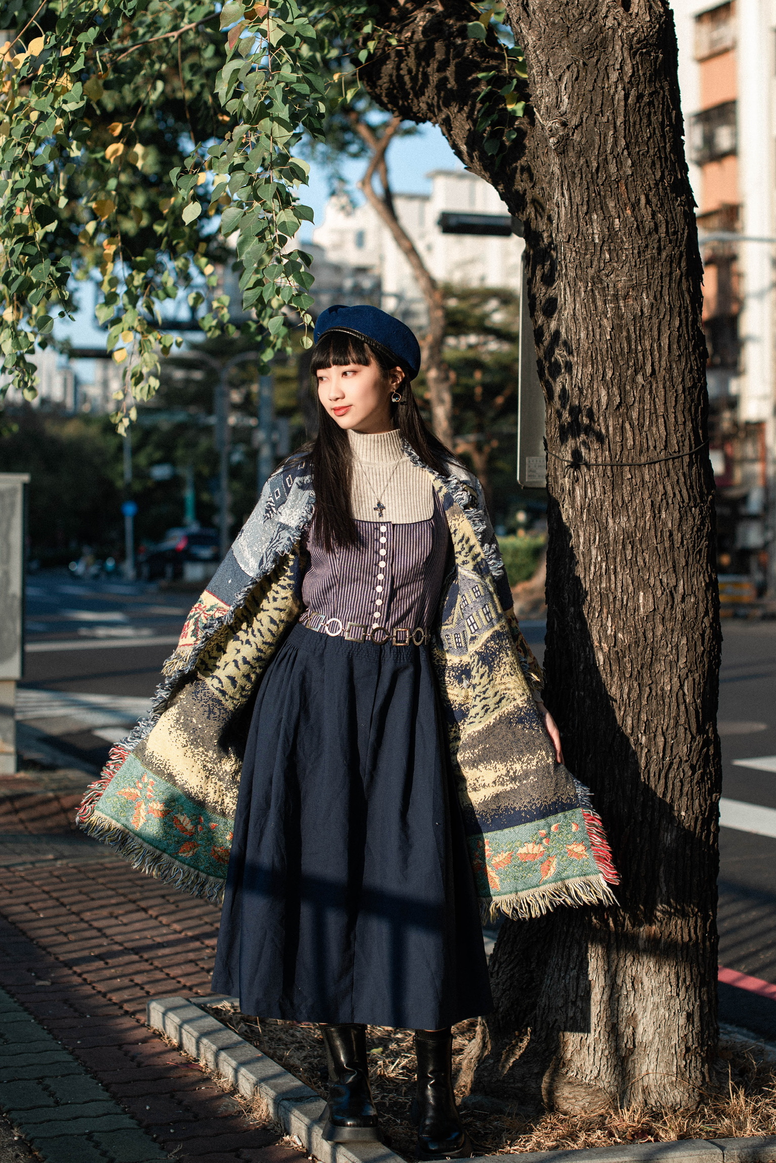 Vintage Dress / 古著深藍直條紋歐洲背心洋裝