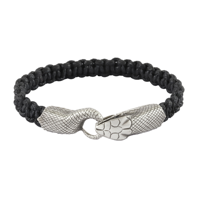 Bico手鍊，男士手鍊 黑色編織棉繩；銜尾蛇扣設計（3181）