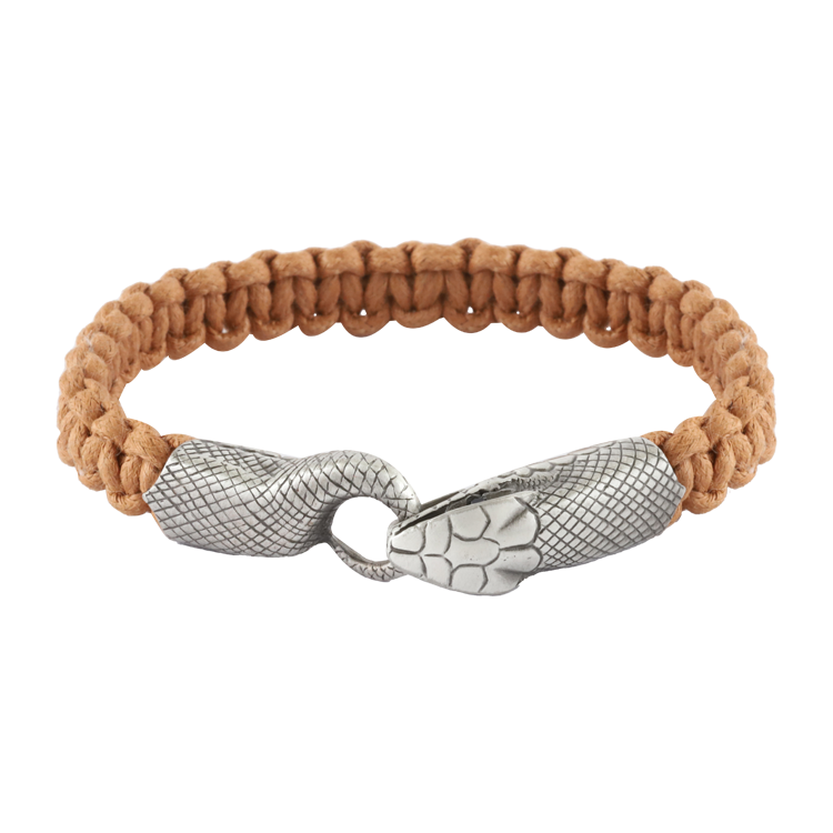 Bico手鍊，男士手鍊 棕色編織棉繩；銜尾蛇扣設計（3182）