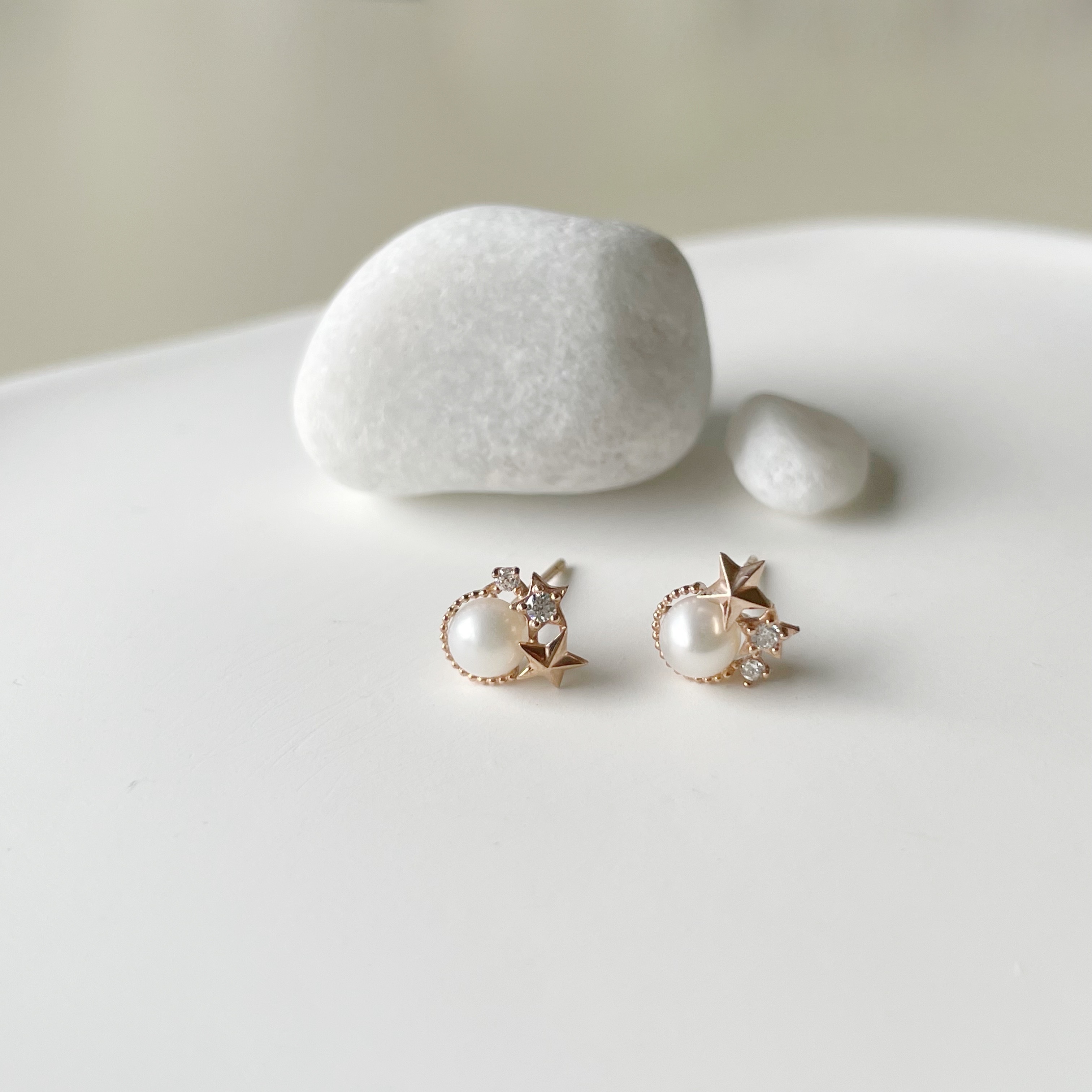 10k星環珍珠耳環