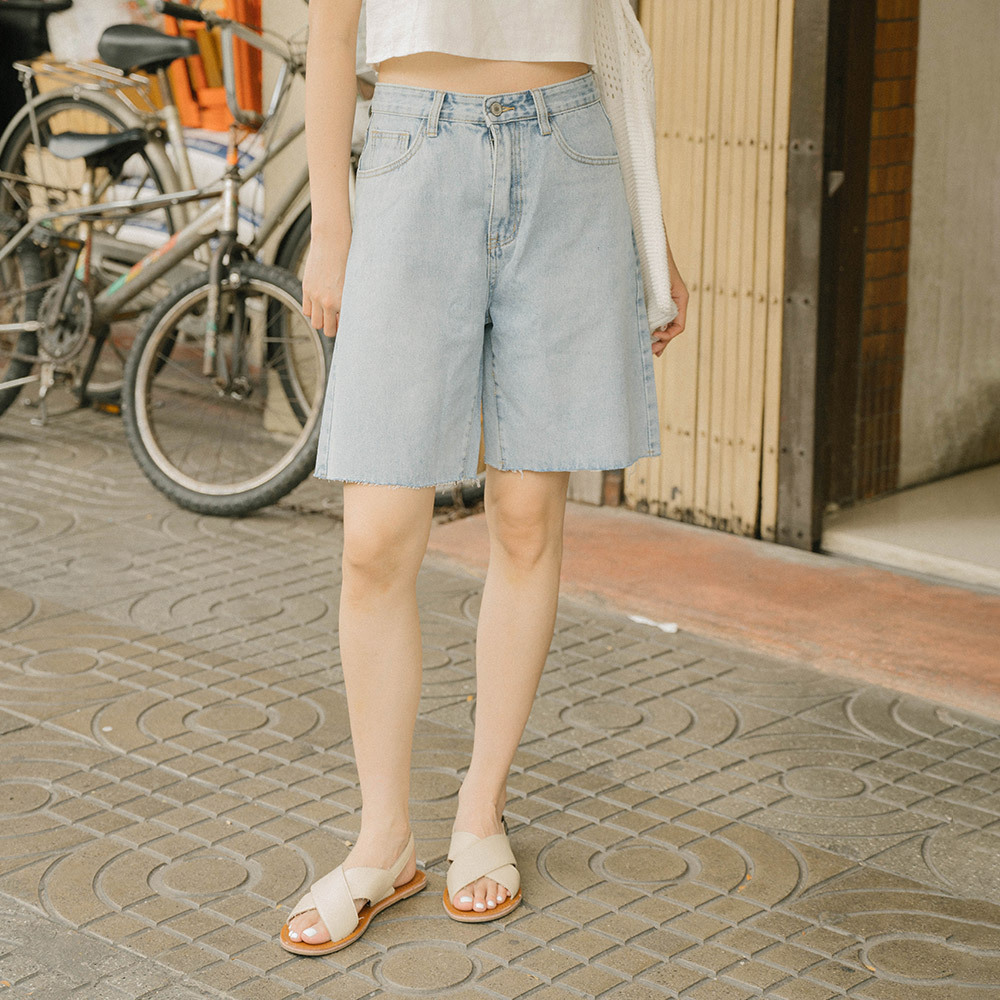 Washed cut-off fifth jeans S/M/L【04011621】in stock+pre-order