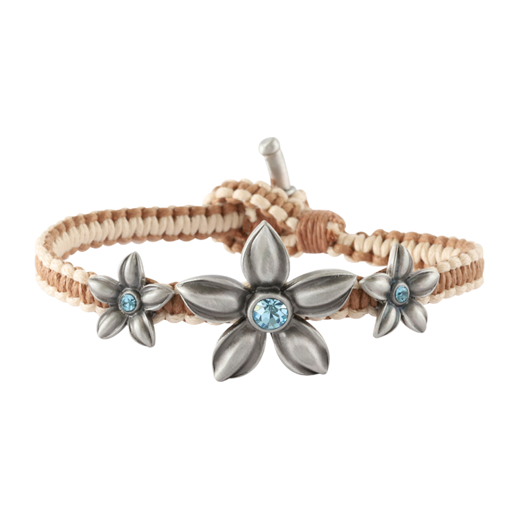 Bico手鍊，女士手鍊 雙色手工編織；盛開的花朵帶著幸福與活力（3200淺藍）