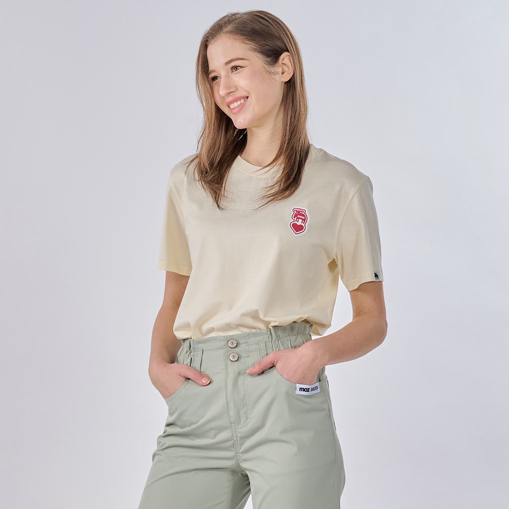 【官網限定款】moz瑞典 愛心駝鹿 舒適柔棉 100%純棉短T-奶油白(亞洲版) 男女款