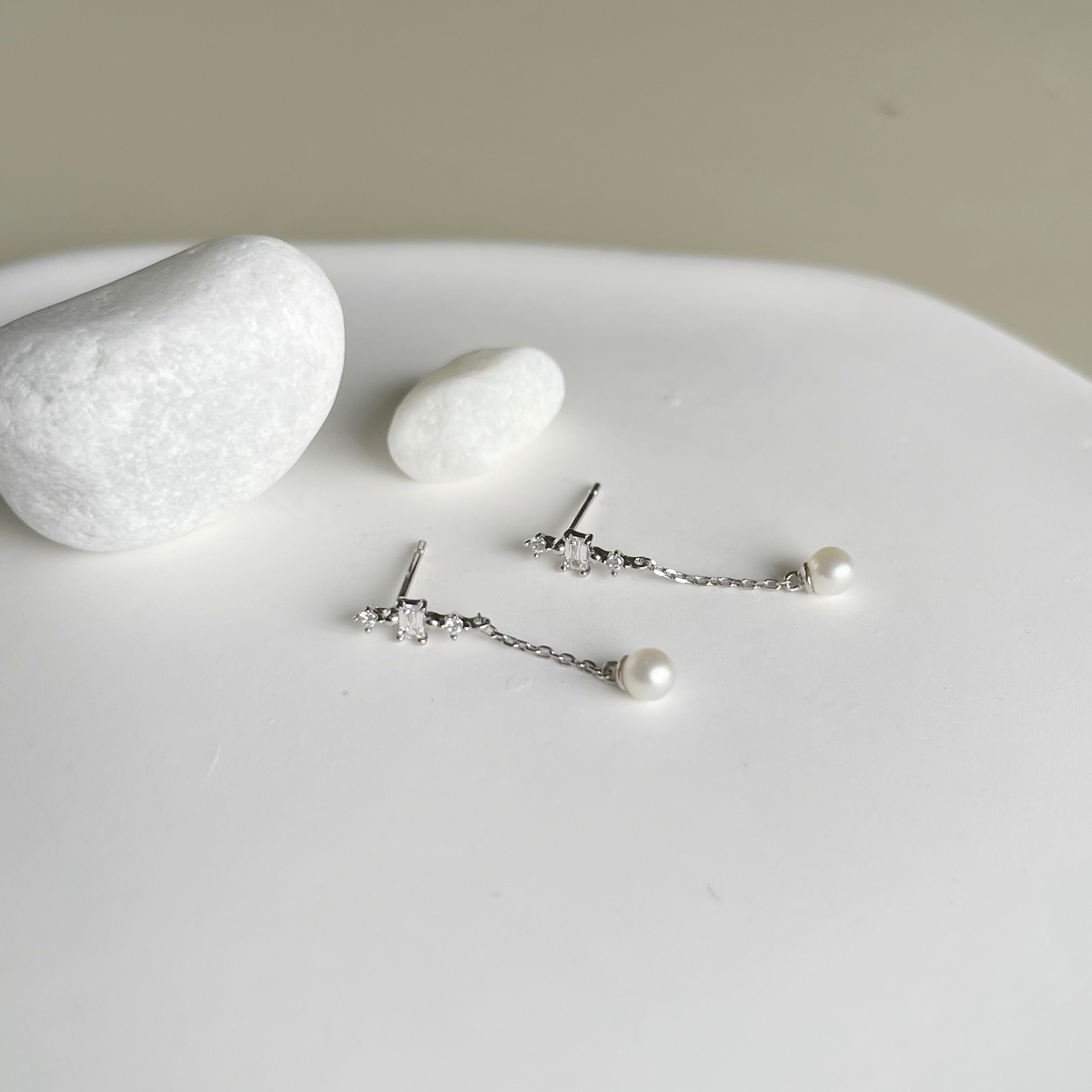 10k meteor鋯石珍珠耳環