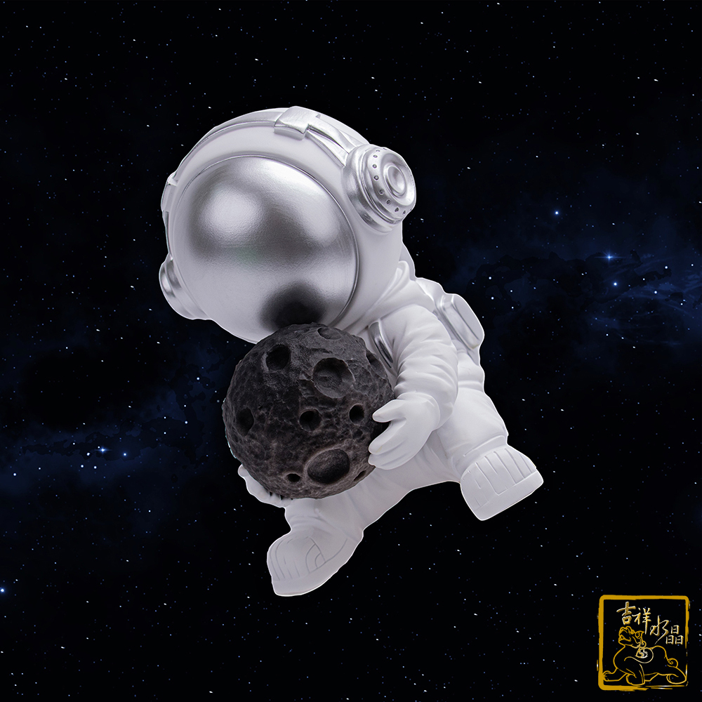 銀沙黑曜石月球 直徑7cm 消除負能量 附贈太空人底座