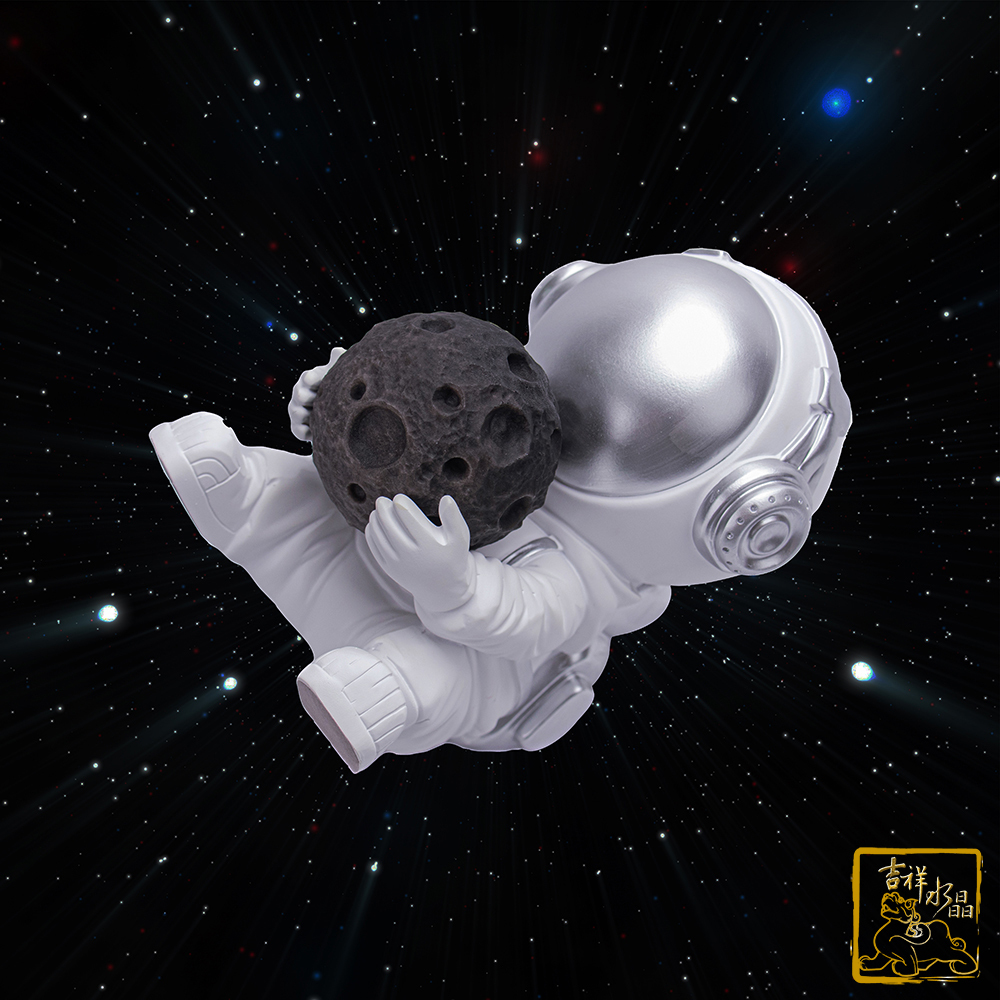 銀沙黑曜石月球 直徑7cm 消除負能量 附贈太空人底座