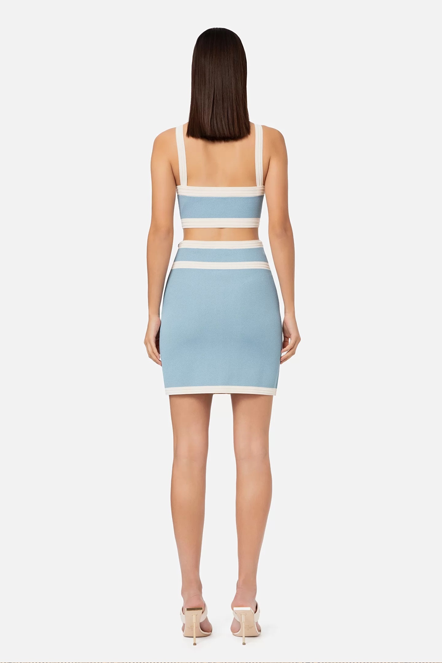 Elisabetta Franchi 滾邊雙色金釦短版背心 (天藍)