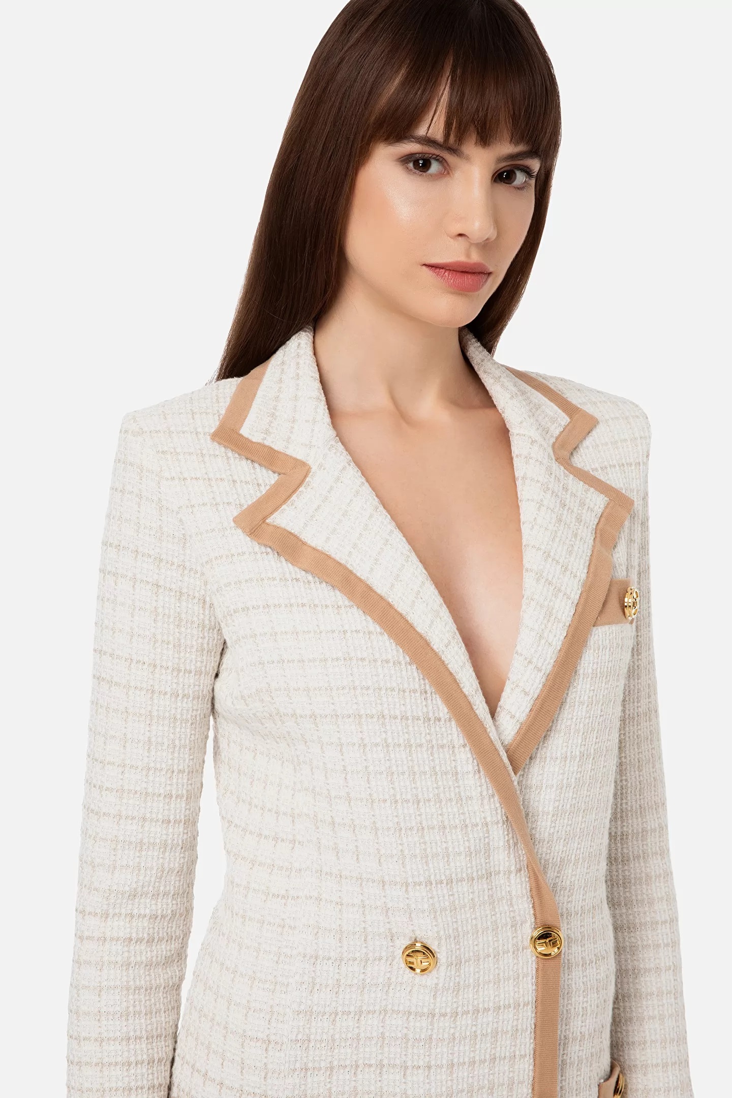 Elisabetta Franchi V領格紋西裝外套