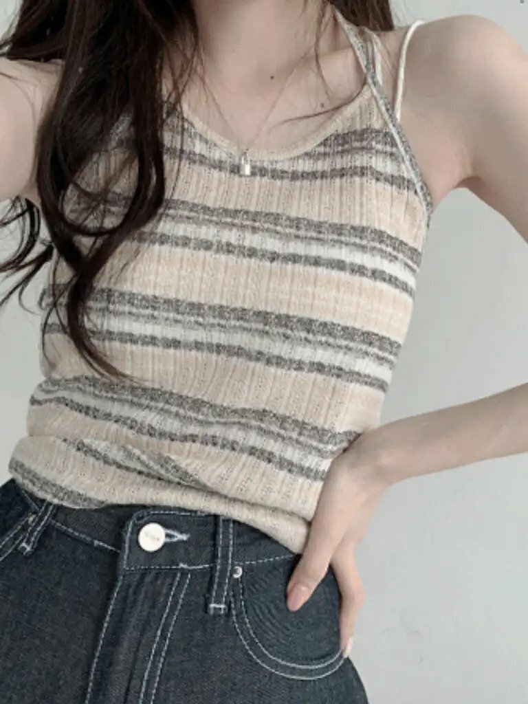 KR 薄款間條掛頸背心 2 COLORS