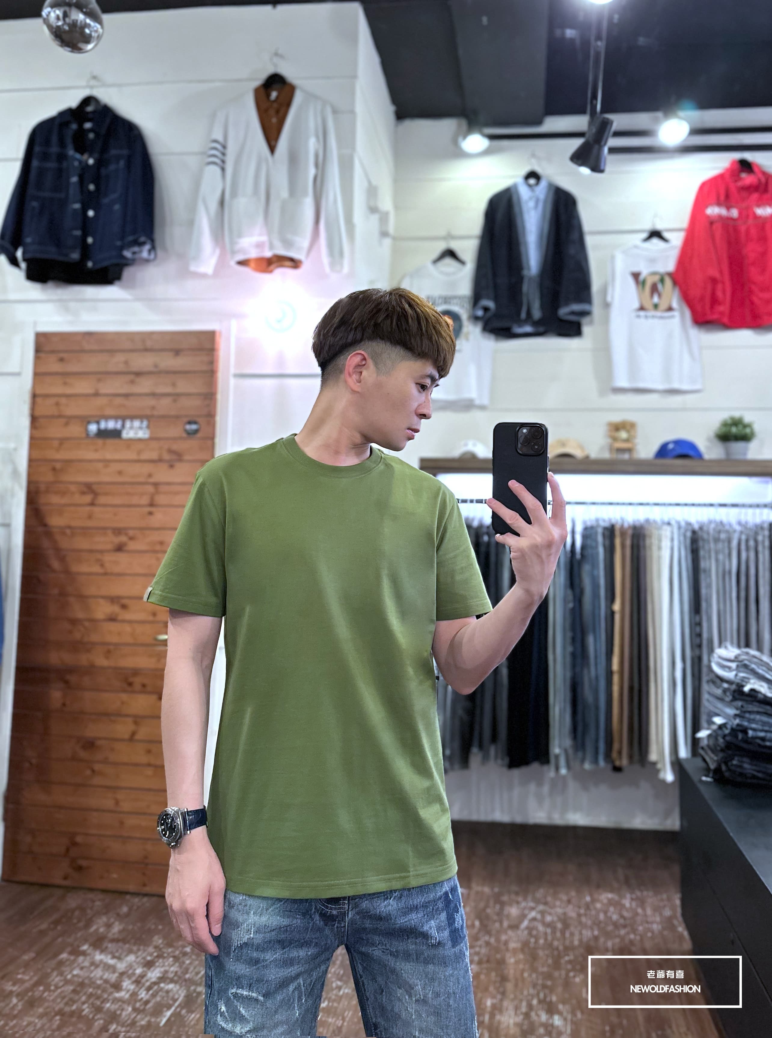 『新品上市』重磅全素修身剪裁短T(NOF2303C40001)-綠