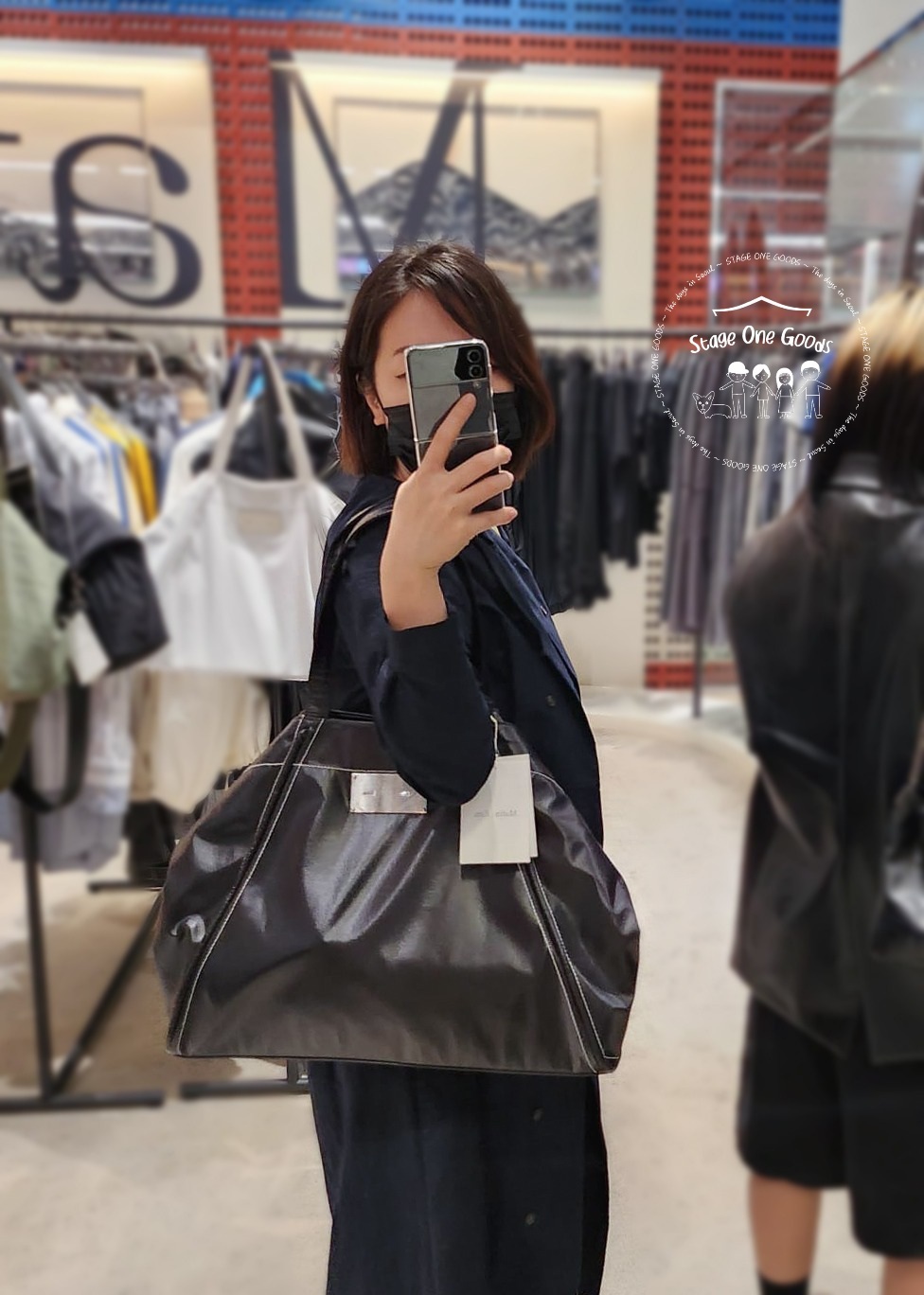 MATIN KIM BIG COATING TOTE BAG BLACK - トートバッグ