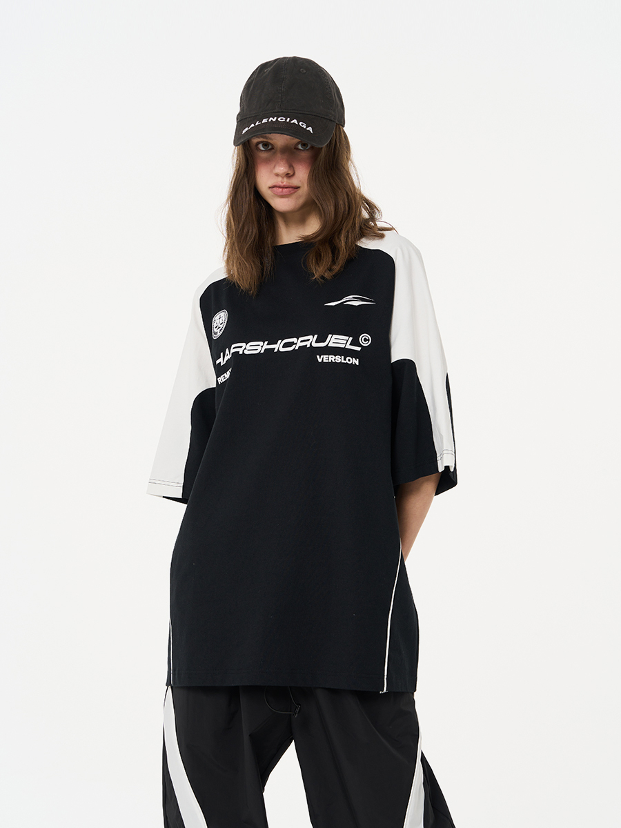 HARSH AND CRUEL 23SS 運動拼接LOGO字體排版針織圓領短袖 HM232020172