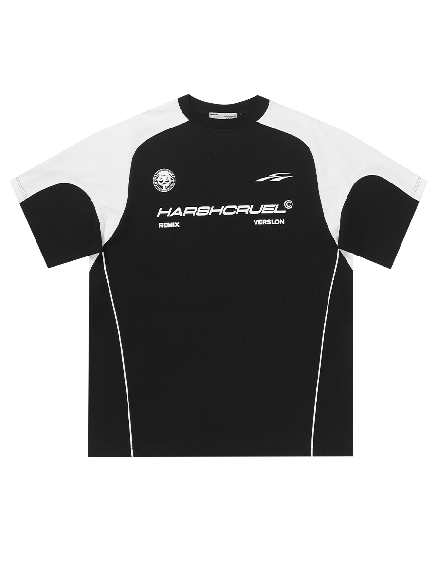 HARSH AND CRUEL 23SS 運動拼接LOGO字體排版針織圓領短袖 HM232020172