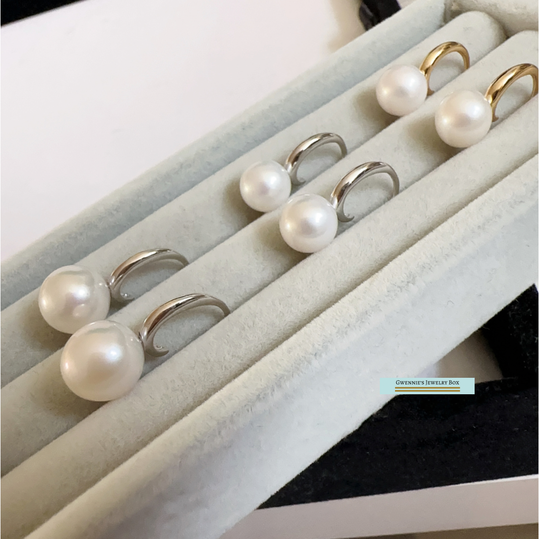 Ｃ字造型耳針-珍珠耳環