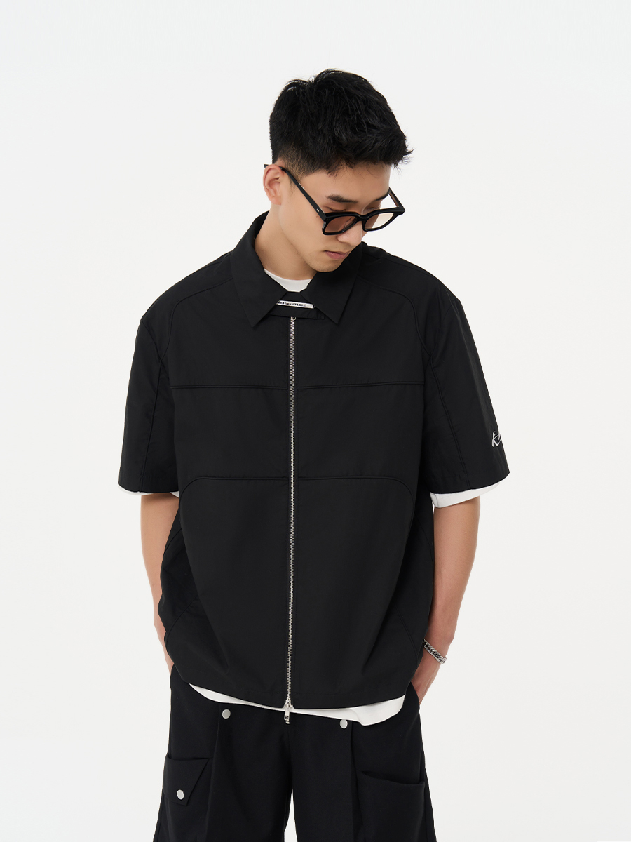 HARSH AND CRUEL 23SS 解構不規則立體壓褶立領短袖襯衫 HM232070207