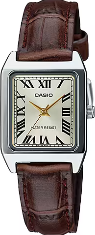 萬年鐘錶 - CASIO  簡單俐落羅馬字小巧方形皮革女錶 LTP-V007L-9B  錶徑22MM