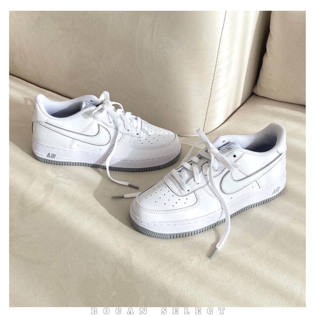 NIKE AIR FORCE 高質感 白灰 GS 大童款