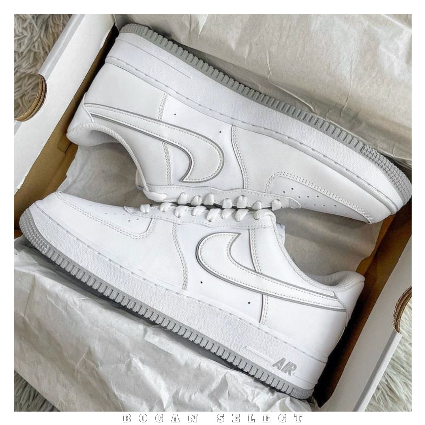 NIKE AIR FORCE 高質感 白灰 GS 大童款