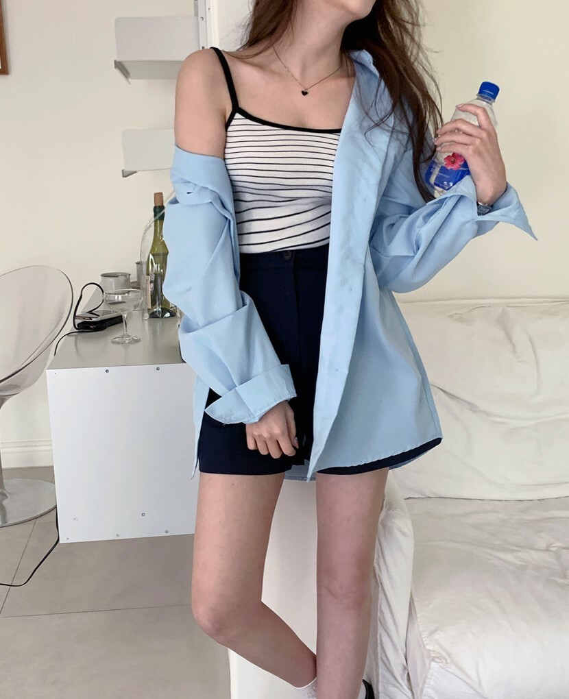 韓國Dejou授權 簡約柔軟條紋撞色彈性小背心