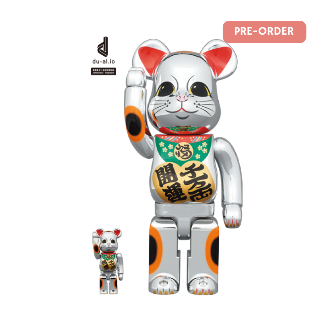 BE@RBRICK 招き猫 開運千万両 銀メッキ 100％ u0026 400％-