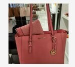 [S] MICHAEL KORS 35R3GCFT3T CHARLOTTE LG 3 IN 1 LEATHER TOTE,TEA ROSE, 196163628141 (SMK397)