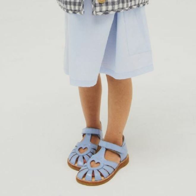 ANGULUS 漆皮愛心涼鞋 SANDAL WITH HEART DETAIL AND VELCRO CLOSURE - LIGHT BLUE