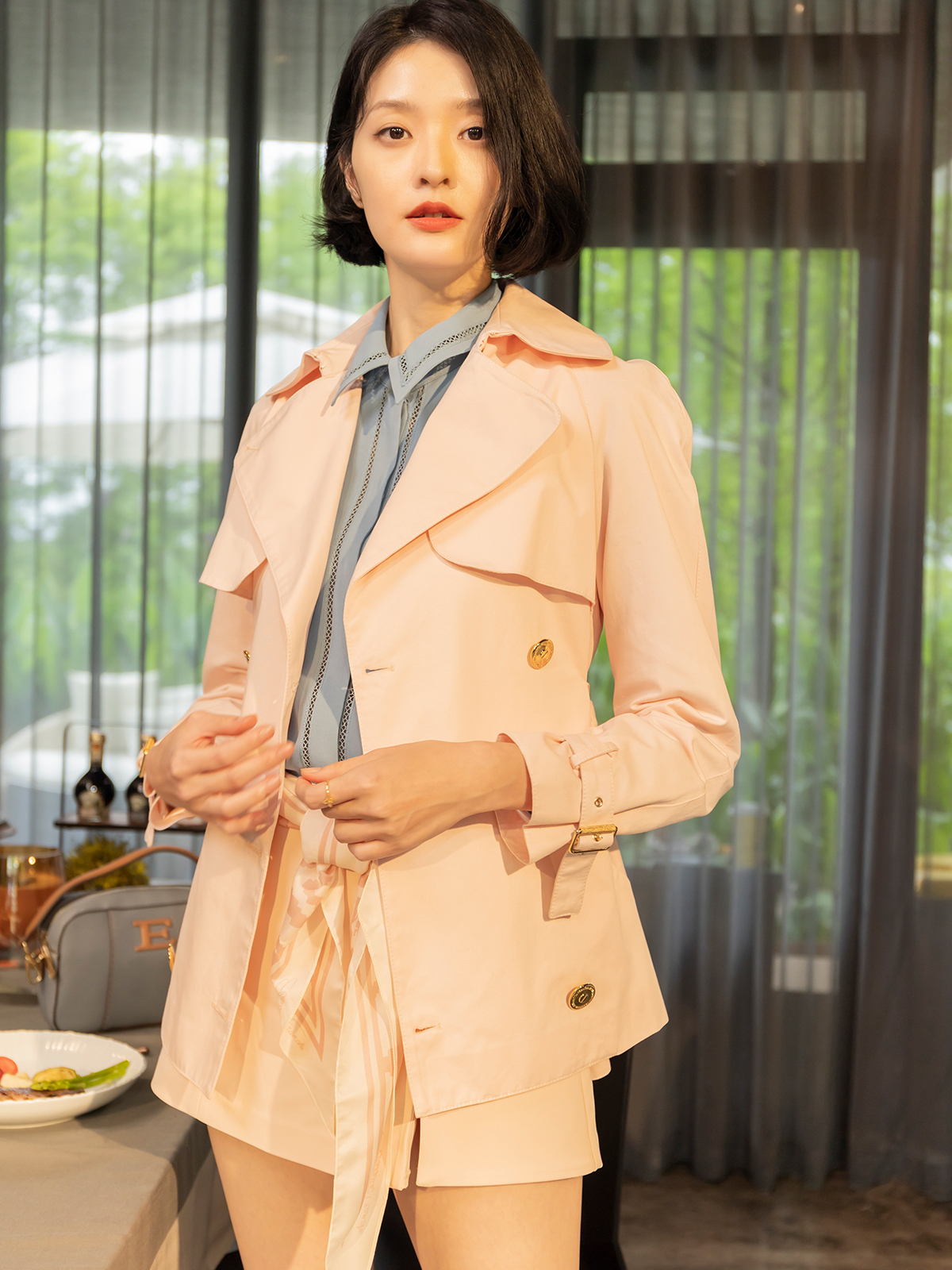 Elisabetta Franchi 印花絲巾腰帶造型短褲裙 (粉膚)