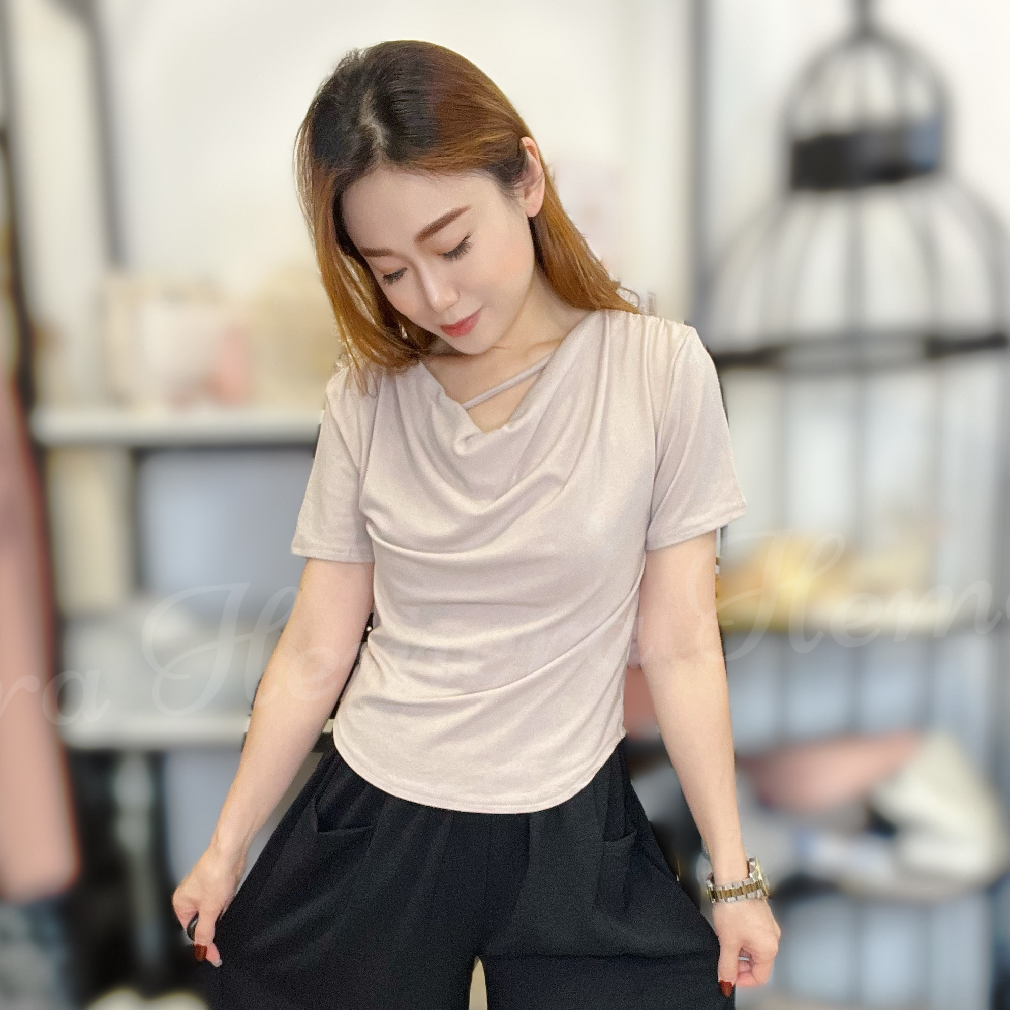 TP23W0443 休閒風斜帶棉質上身