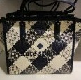 [S] KATE SPADE KA640 ELLA OVERSIZED WOVEN GINGHAM LARGE TOTE,BLAER BLUE, 196021217500 (SKS586)