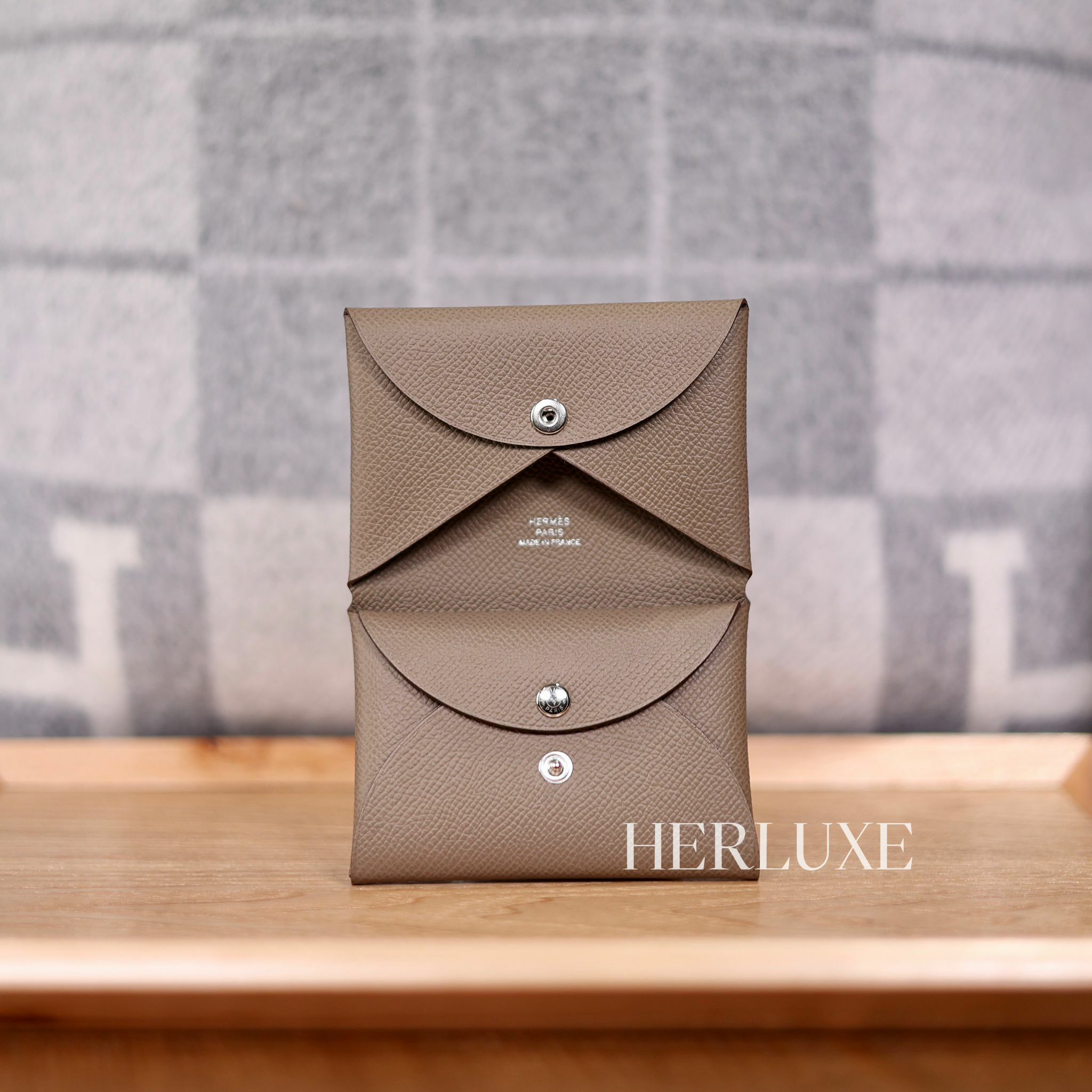 Calvi duo card holder 18 etoupe epsom