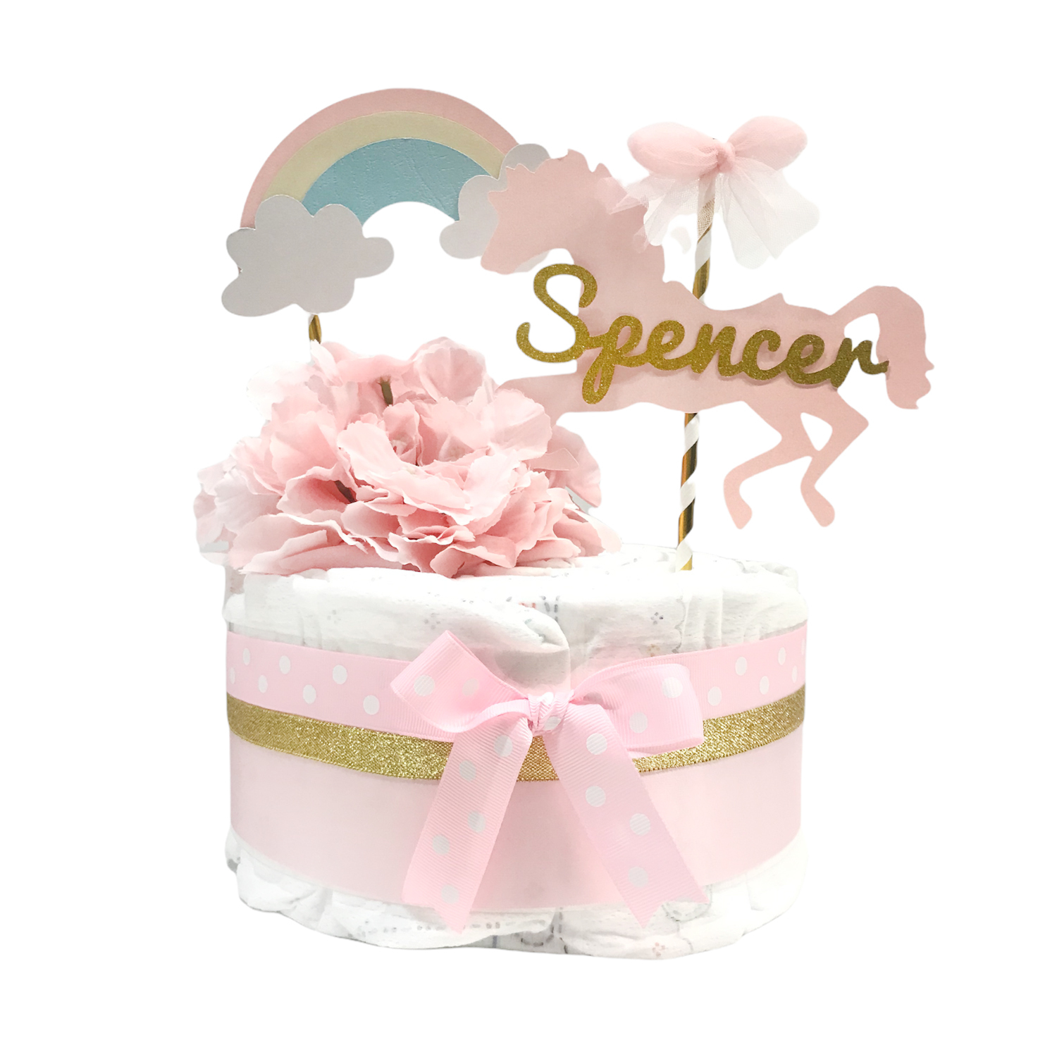 粉紅獨角獸尿片蛋糕