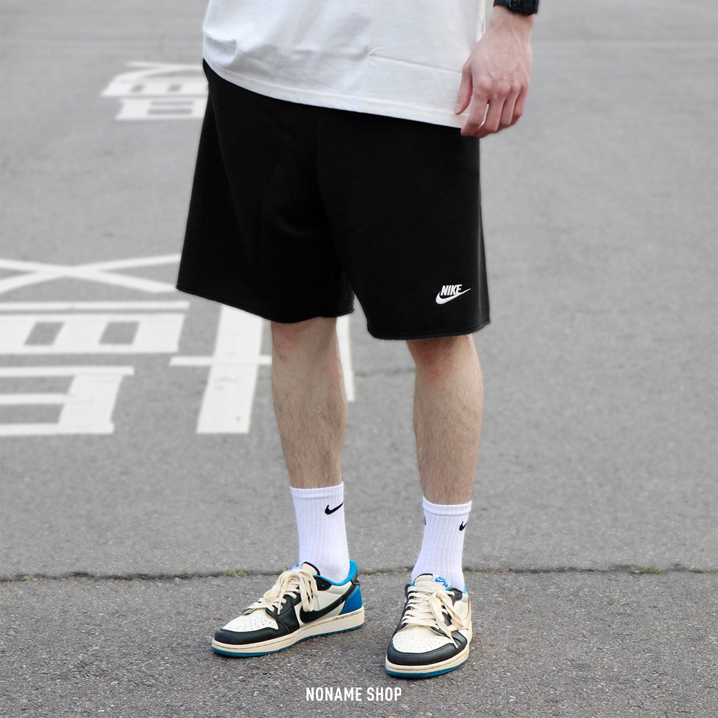 NIKE 刺繡 LOGO 不修邊 短褲 黑色 (男款)
