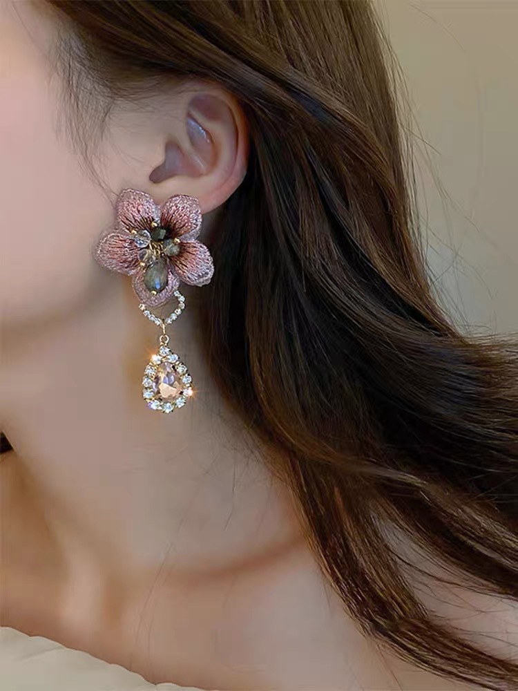 PY FASHION ACCESSARY:  Hand Embroidered Bling Bling Vacation Flower Earrings