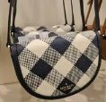 [S] KATE SPADE KA737 LUNA WOVEN GINGHAM CRESCENT CROSSBODY,BLAZER BLUE, 196021216787 (SKS588)