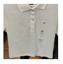 [S] TOMMY HILFIGER SMALL FLAG LOGO PATCH CROP TOP POLO SHIRT,OPTIC WHITE, 76J3355-100 [FINAL SALE] (STH288)