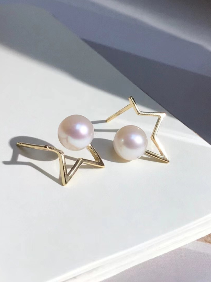 現代法式｜設計星形純銀珍珠耳環 (禮盒包裝)