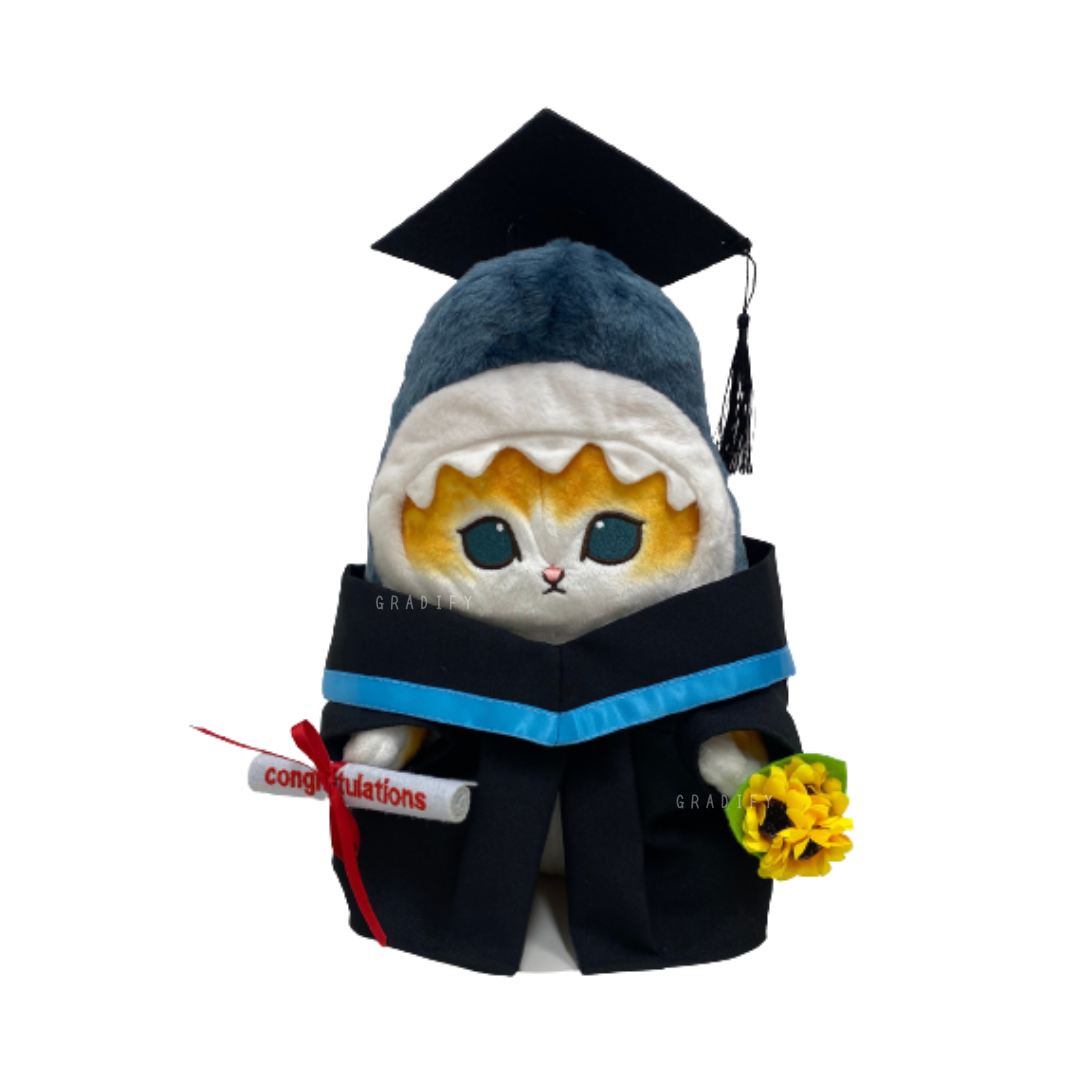 🎓 34cm Mofusand 鯊魚貓 畢業公仔 - 香港恒生大學學士