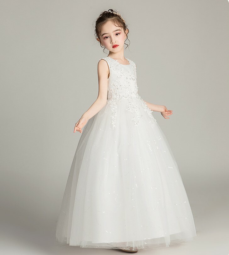 現貨 140cm 蕾絲繡花裙擺亮絲長禮服 120-170cm 8色  #BX683