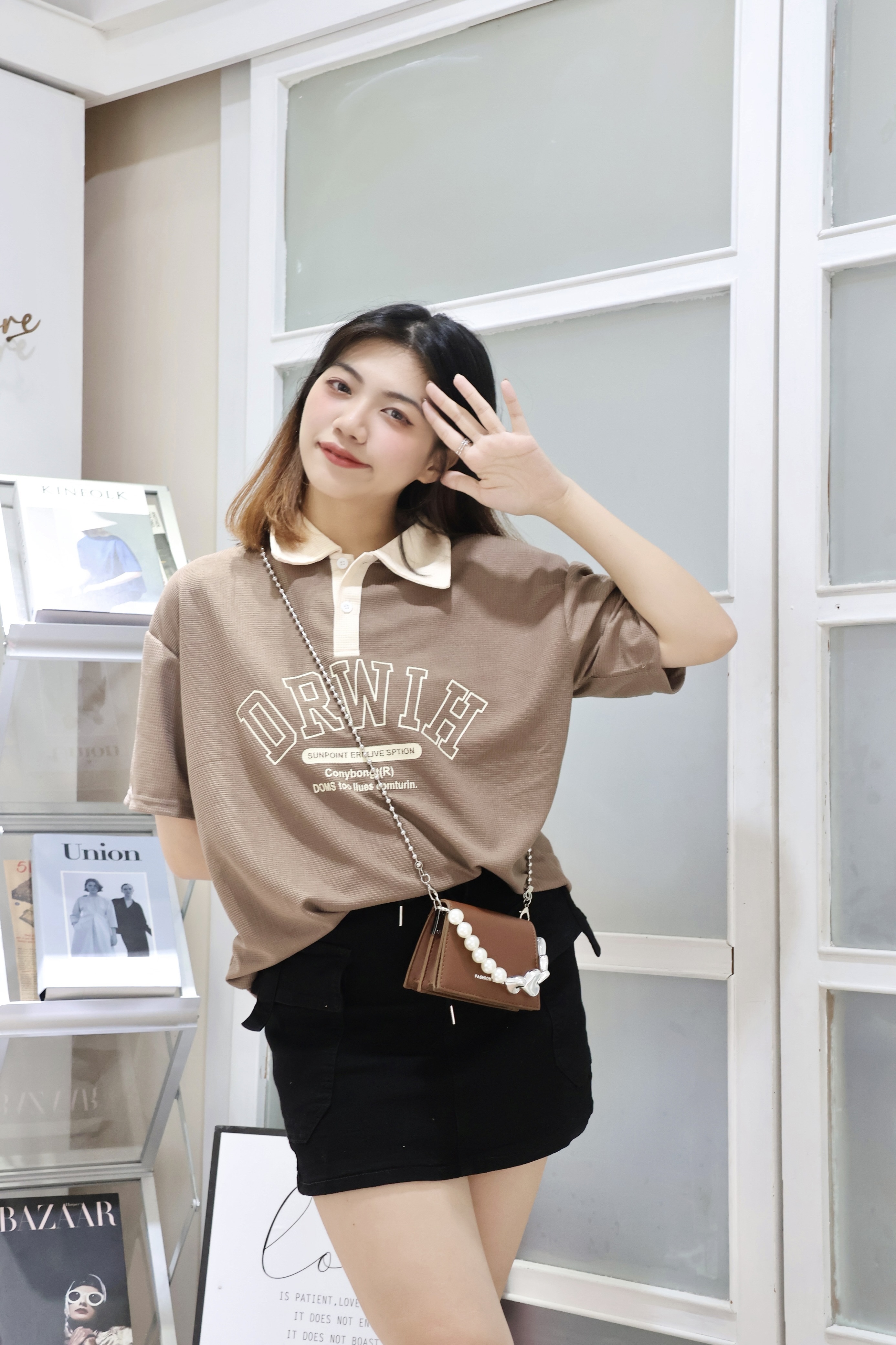 ins鏈條珍珠愛心小方包🖤