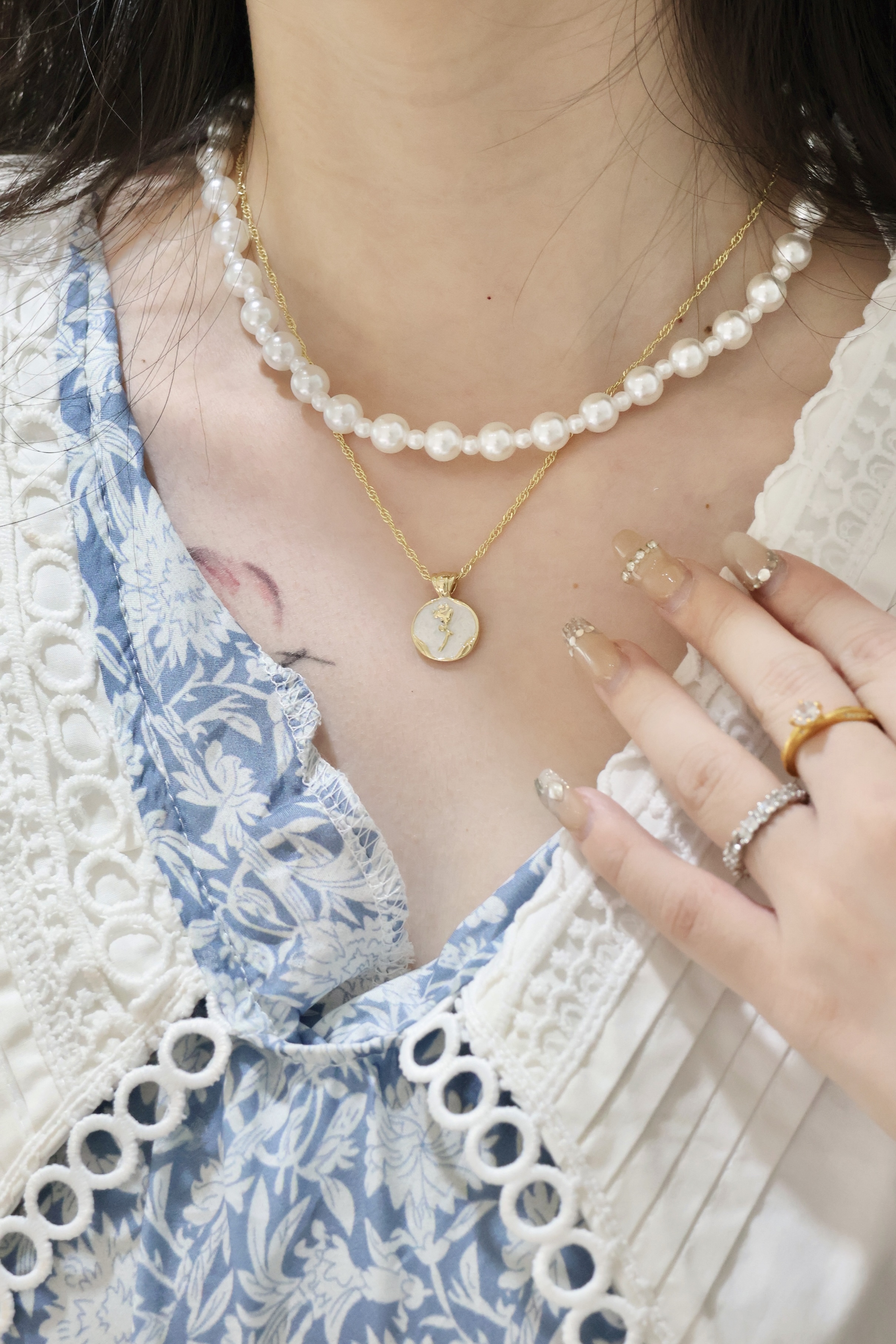 法式玫瑰珍珠🌹雙層項鍊